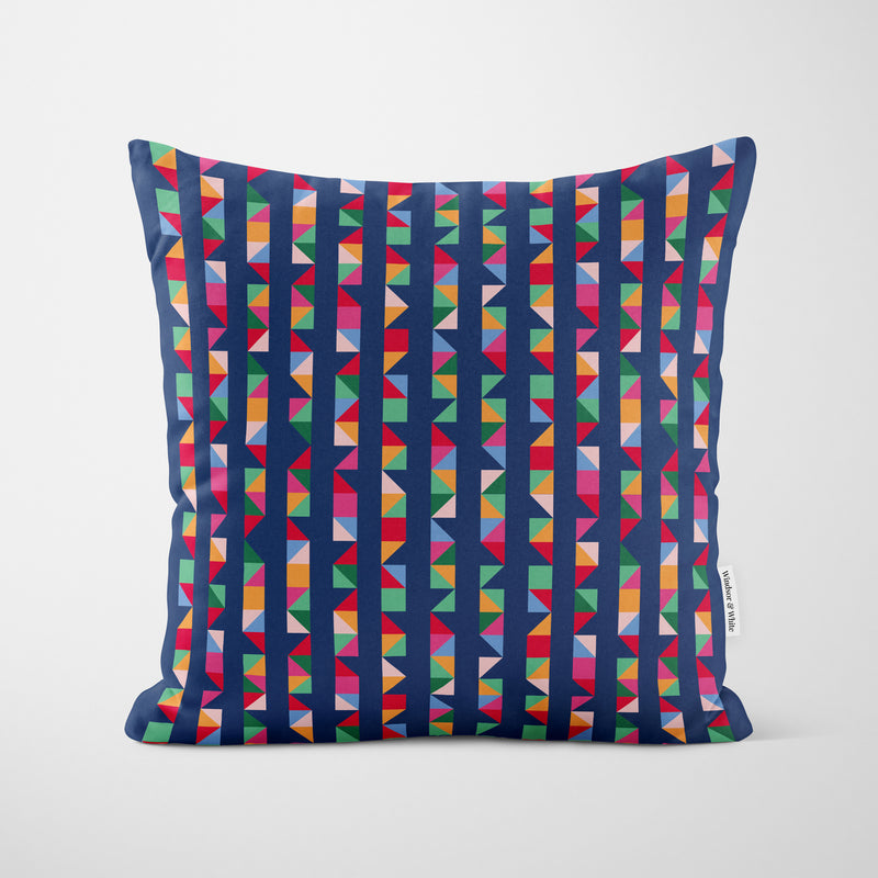 Retro Colourful Stripes Cushion - Handmade Homeware, Made in Britain - Windsor and White