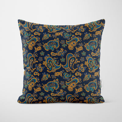 Navy & Orange Paisley Cushion - Handmade Homeware, Made in Britain - Windsor and White