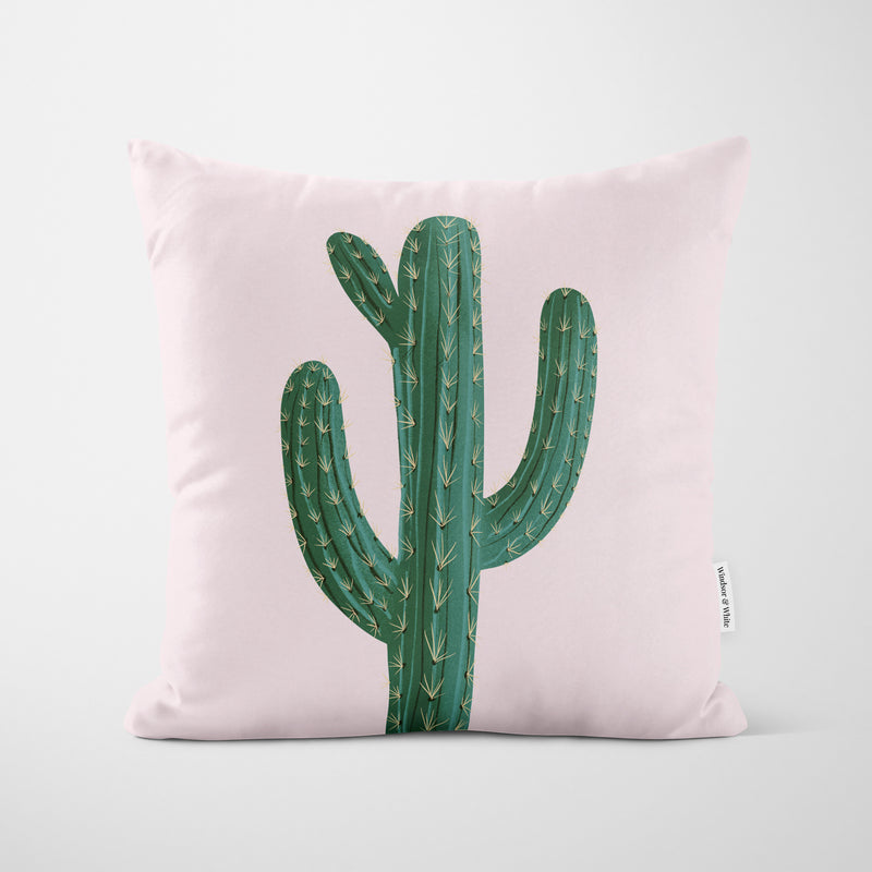 Cactus Print Pink Cushion - Handmade Homeware, Made in Britain - Windsor and White