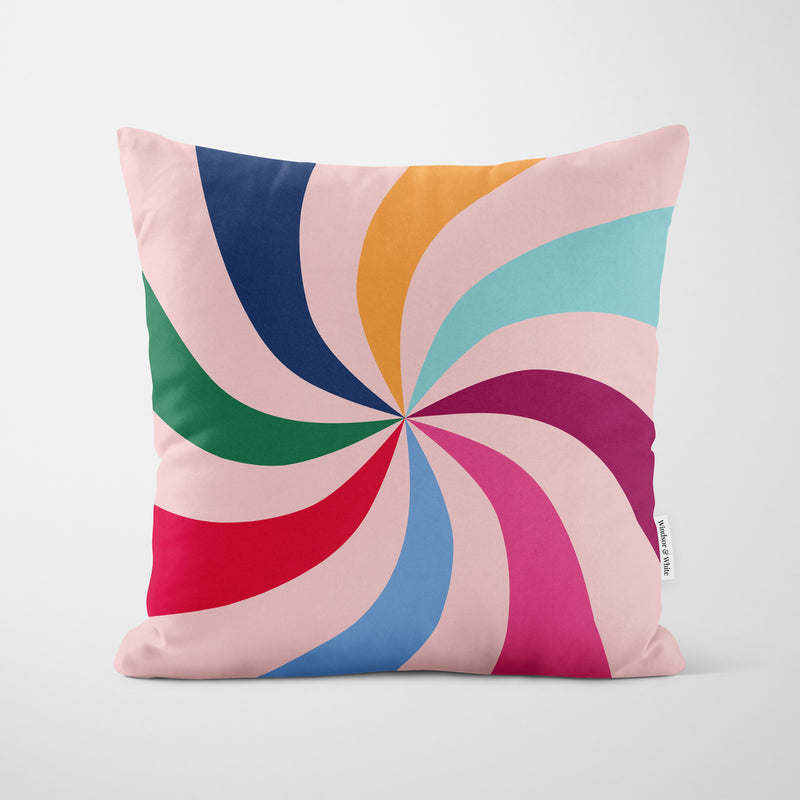 Retro Colour Swirl Pink Cushion - Handmade Homeware, Made in Britain - Windsor and White