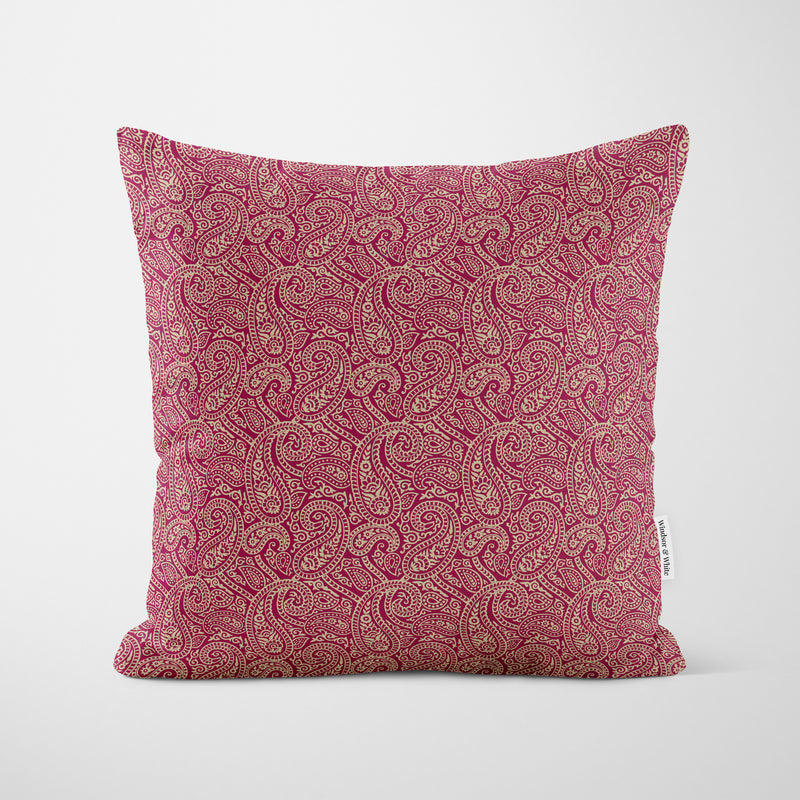 Red & Gold Paisley Cushion - Handmade Homeware, Made in Britain - Windsor and White