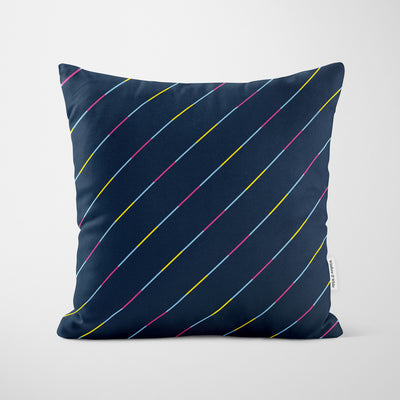 Multicolour Stripe Navy Blue Cushion - Handmade Homeware, Made in Britain - Windsor and White