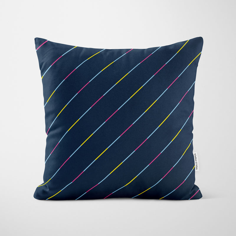 Multicolour Stripe Navy Blue Cushion - Handmade Homeware, Made in Britain - Windsor and White