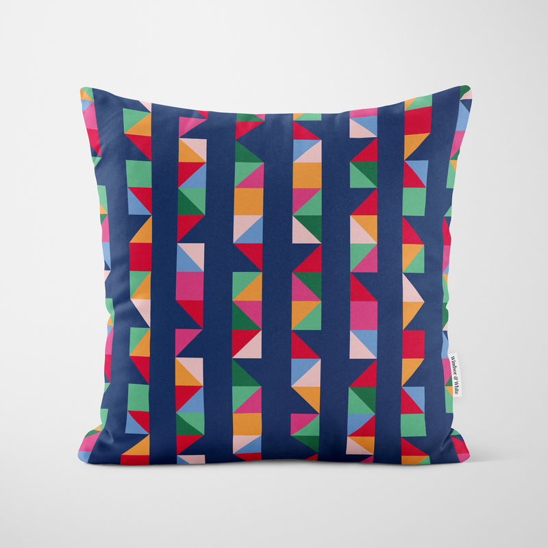 Retro Colourful Thick Stripes Cushion - Handmade Homeware, Made in Britain - Windsor and White