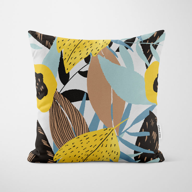 Yellow Blue Artist Foliage Cushion - Handmade Homeware, Made in Britain - Windsor and White