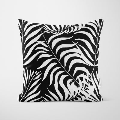 Palm Leaves Black Cushion - Handmade Homeware, Made in Britain - Windsor and White