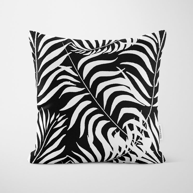 Palm Leaves Black Cushion - Handmade Homeware, Made in Britain - Windsor and White