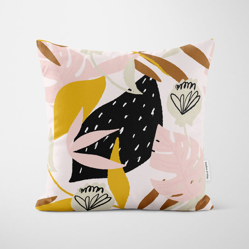 Pink Yellow Artist Foliage Cushion - Handmade Homeware, Made in Britain - Windsor and White