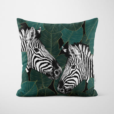 Green Leaves Mono Zebra Cushion - Handmade Homeware, Made in Britain - Windsor and White