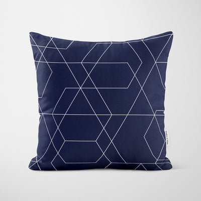 Navy Blue White Geometric Cushion - Handmade Homeware, Made in Britain - Windsor and White