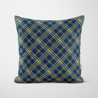 Blue Yellow Modern Tartan Cushion - Handmade Homeware, Made in Britain - Windsor and White