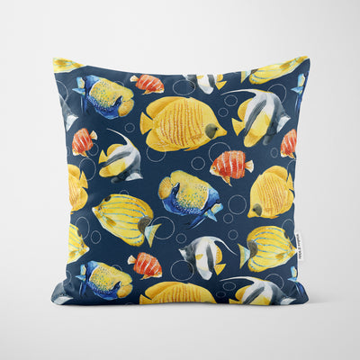 Reef Pattern Navy Blue Cushion - Handmade Homeware, Made in Britain - Windsor and White