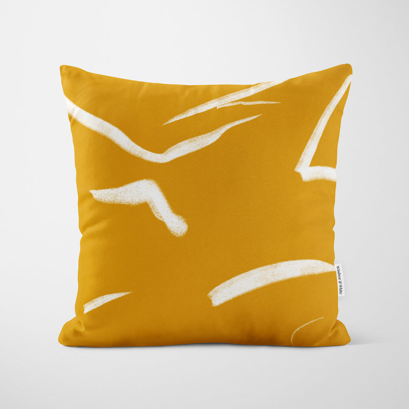 Mustard Art Strokes Cushion - Handmade Homeware, Made in Britain - Windsor and White