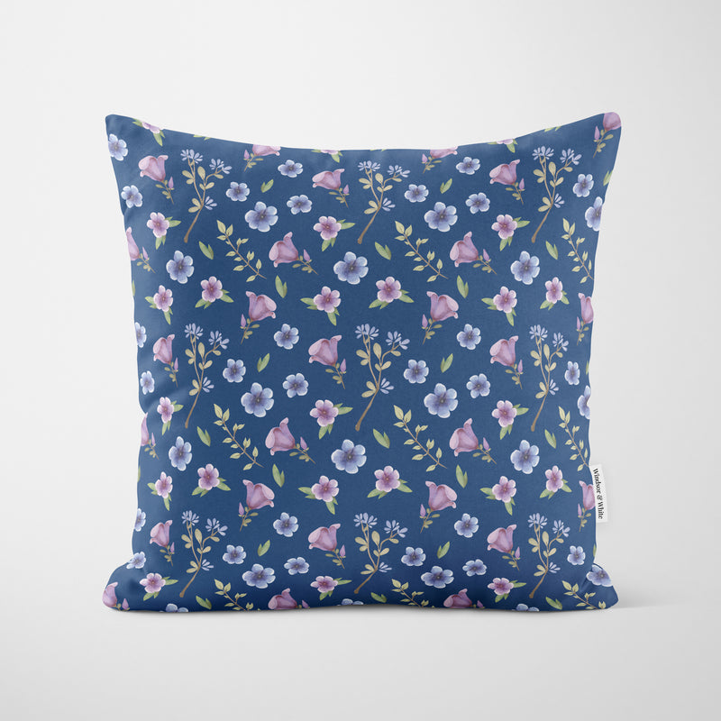 Ditsy Floral Blue Cushion - Handmade Homeware, Made in Britain - Windsor and White