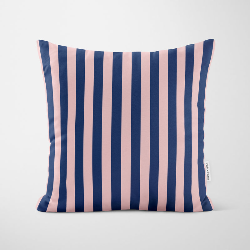 Pink Navy Block Stripe Cushion - Handmade Homeware, Made in Britain - Windsor and White