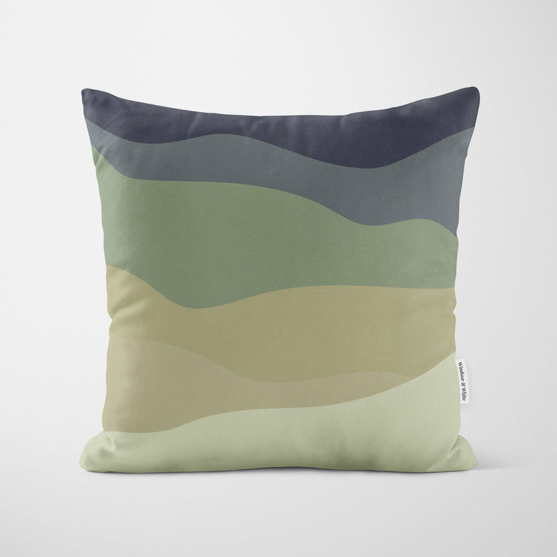 Landscape Waves Blue Green Cushion - Handmade Homeware, Made in Britain - Windsor and White
