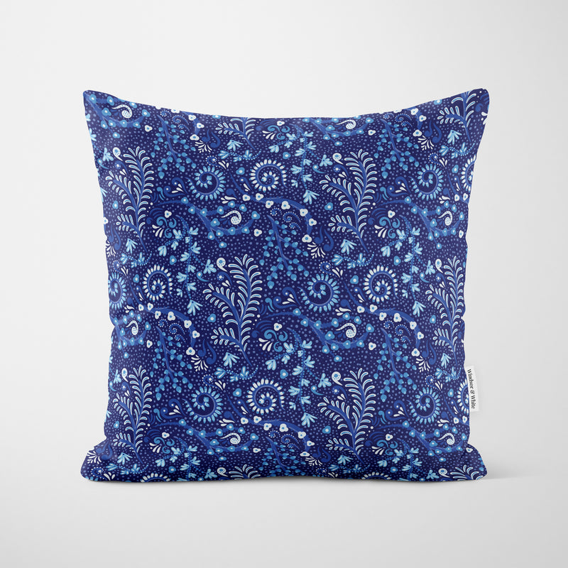 Blue Barrier Reef Pattern Cushion - Handmade Homeware, Made in Britain - Windsor and White