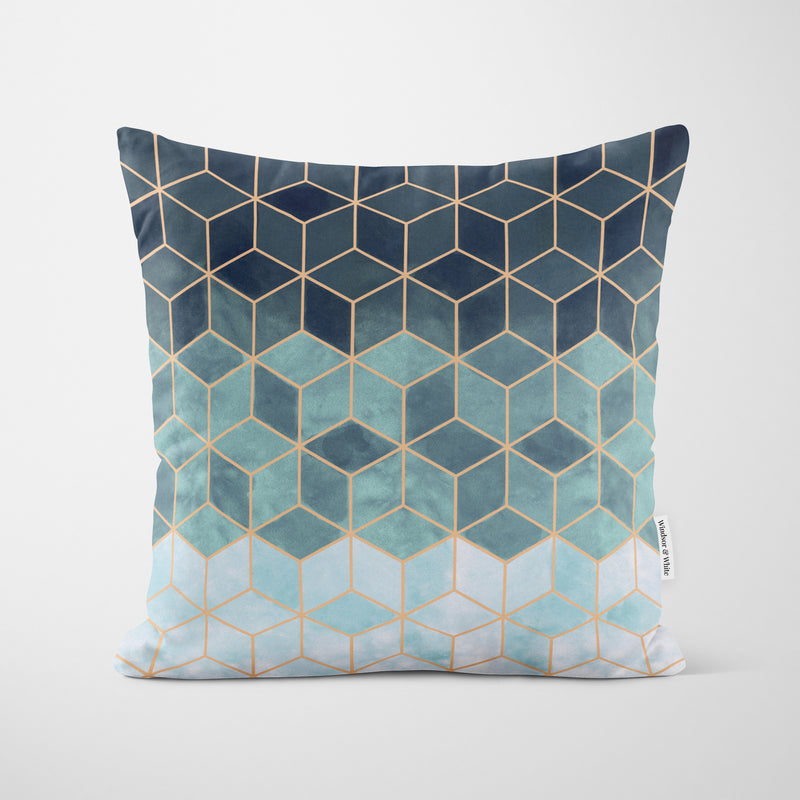 Blue Geometric Gradient Cushion - Handmade Homeware, Made in Britain - Windsor and White