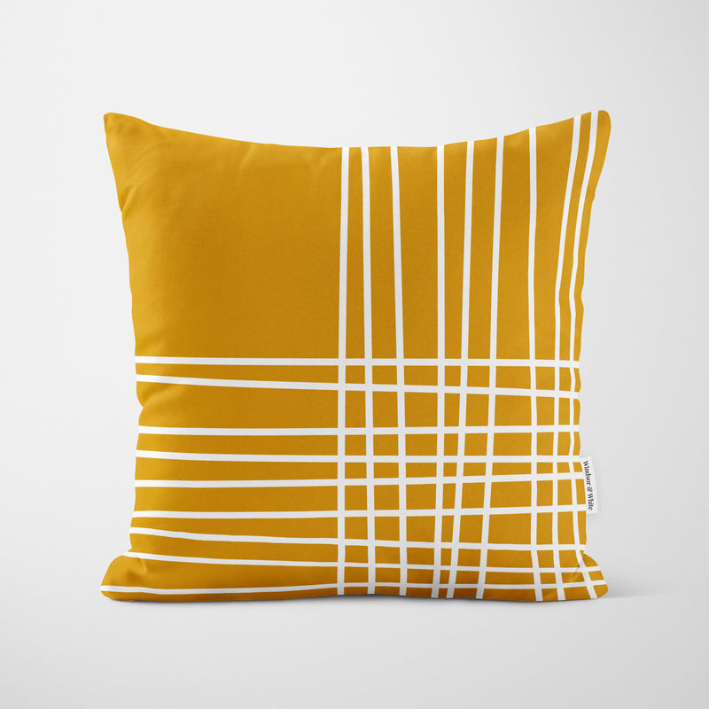 Mustard Crosshatch Cushion - Handmade Homeware, Made in Britain - Windsor and White