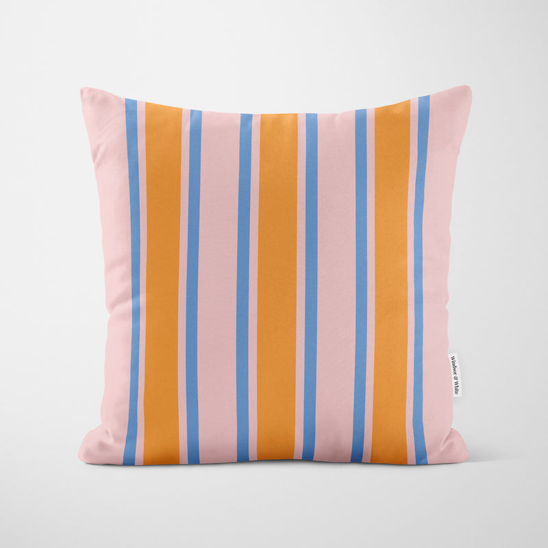 Pink Amber Wide Regimental Stripe Cushion - Handmade Homeware, Made in Britain - Windsor and White