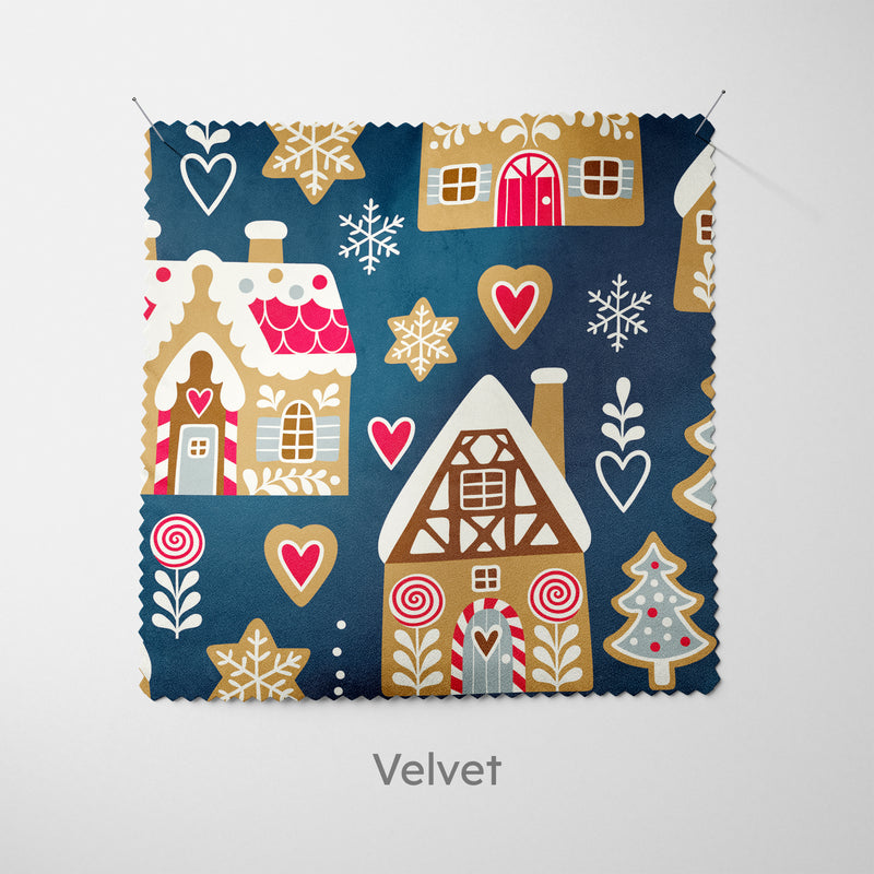 Blue Gingerbread House Christmas Cushion