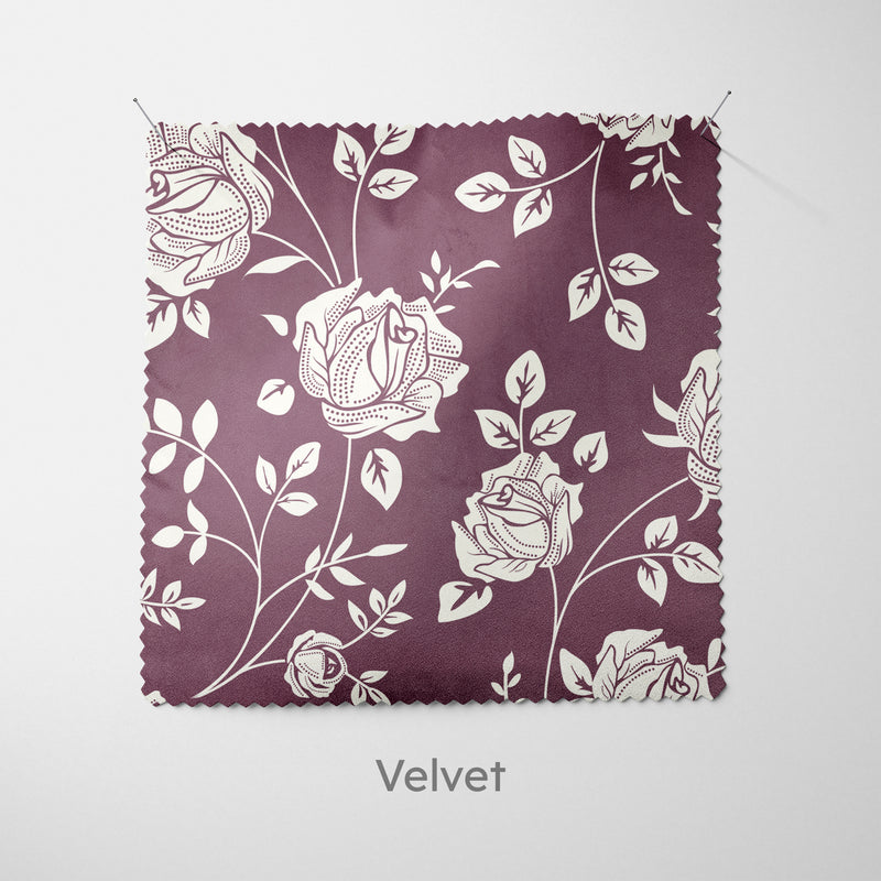 Dark Purple Rose Stencil Pattern Cushion - Handmade Homeware, Made in Britain - Windsor and White