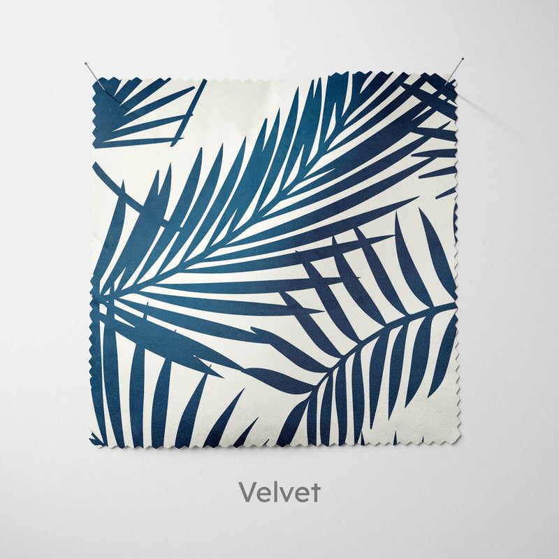 Palm Leaves Navy Blue Fabric - Handmade Homeware, Made in Britain - Windsor and White