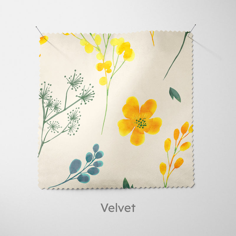 Cream Whimsical Yellow Flowers Cushion - Handmade Homeware, Made in Britain - Windsor and White