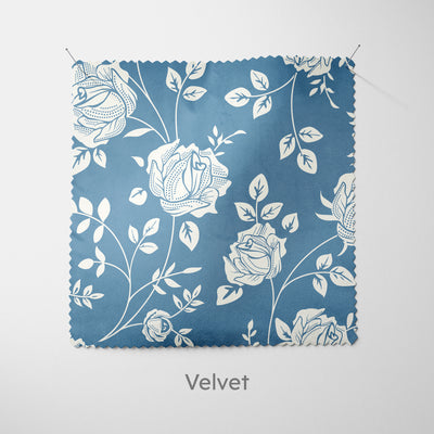 Blue Rose Stencil Pattern Cushion - Handmade Homeware, Made in Britain - Windsor and White