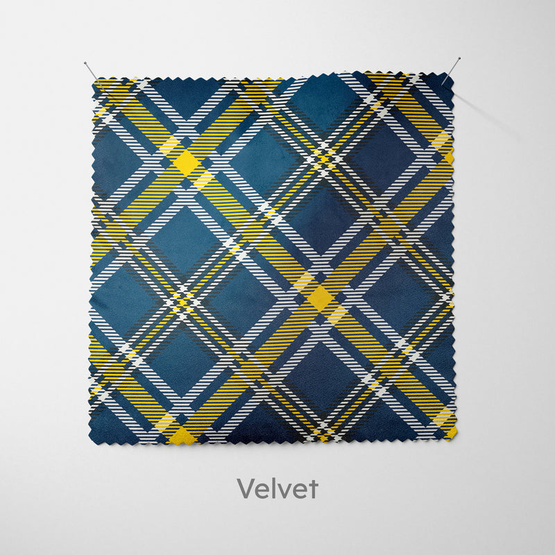 Blue Yellow Modern Tartan Cushion - Handmade Homeware, Made in Britain - Windsor and White