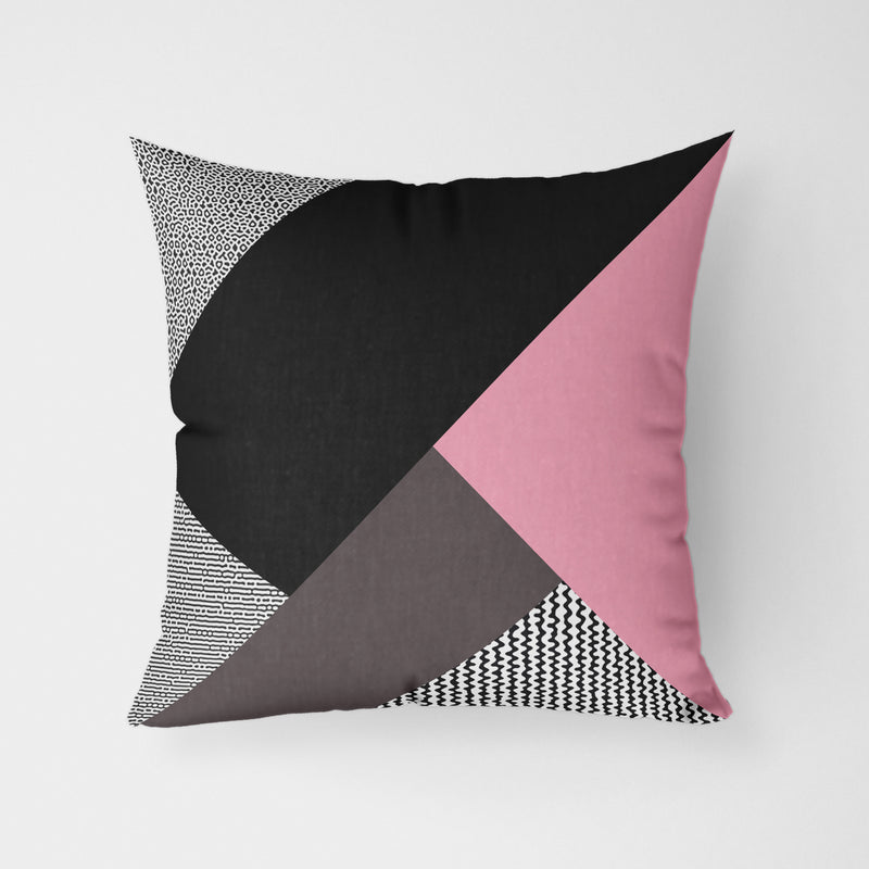 Modern Block Black Pink Water Resistant Garden Outdoor Cushion - Handmade Homeware, Made in Britain - Windsor and White