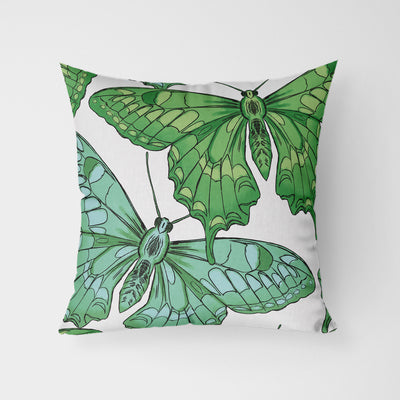 Green Butterflies Water Resistant Garden Outdoor Cushion - Handmade Homeware, Made in Britain - Windsor and White