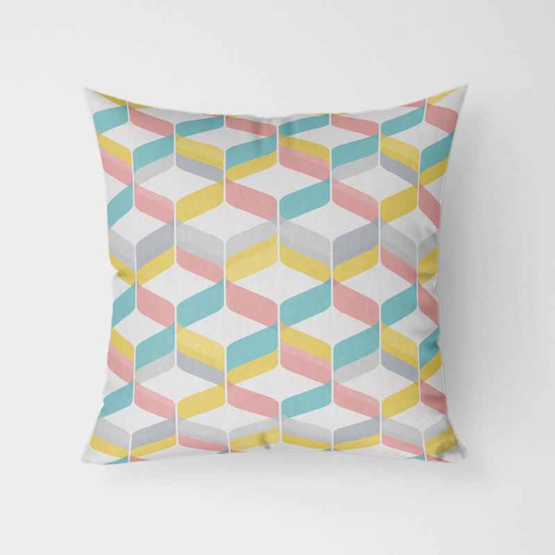 Bright Retro Geometric Water Resistant Garden Outdoor Cushion - Handmade Homeware, Made in Britain - Windsor and White