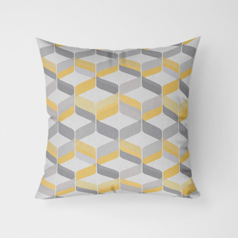 Grey Yellow Retro Geometric Water Resistant Garden Outdoor Cushion - Handmade Homeware, Made in Britain - Windsor and White