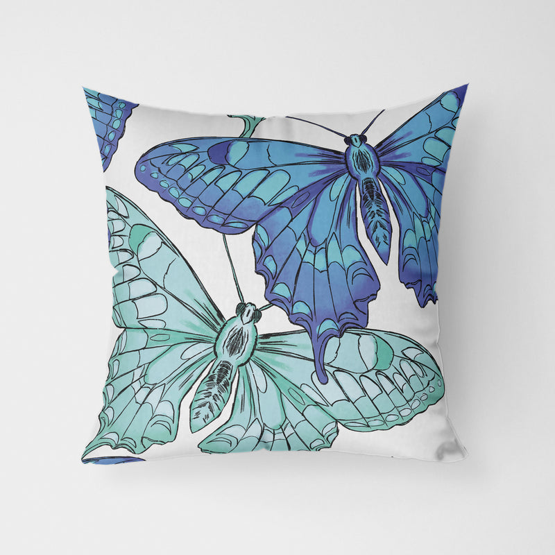 Blue Butterflies Water Resistant Garden Outdoor Cushion - Handmade Homeware, Made in Britain - Windsor and White