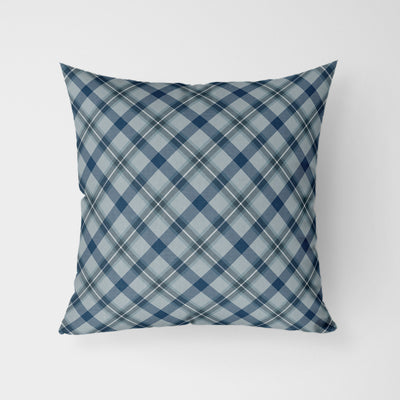 Grey Blue Modern Tartan Water Resistant Garden Outdoor Cushion - Handmade Homeware, Made in Britain - Windsor and White