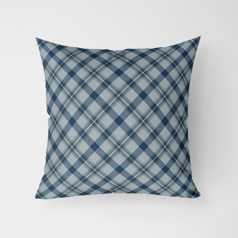 Grey Blue Modern Tartan Water Resistant Garden Outdoor Cushion - Handmade Homeware, Made in Britain - Windsor and White