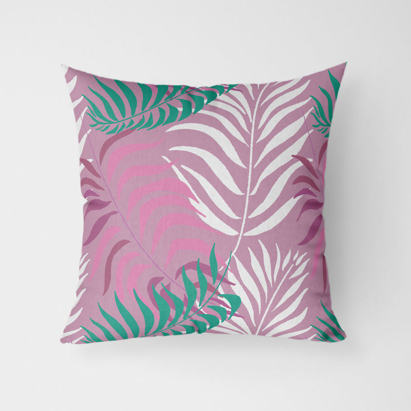 Tropical Palm Leaves Pink Water Resistant Garden Outdoor Cushion - Handmade Homeware, Made in Britain - Windsor and White