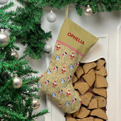 Personalised Christmas Stocking Gold Christmas Lights