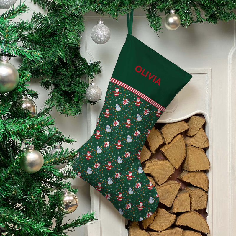 Personalised Christmas Stocking Green Christmas Lights