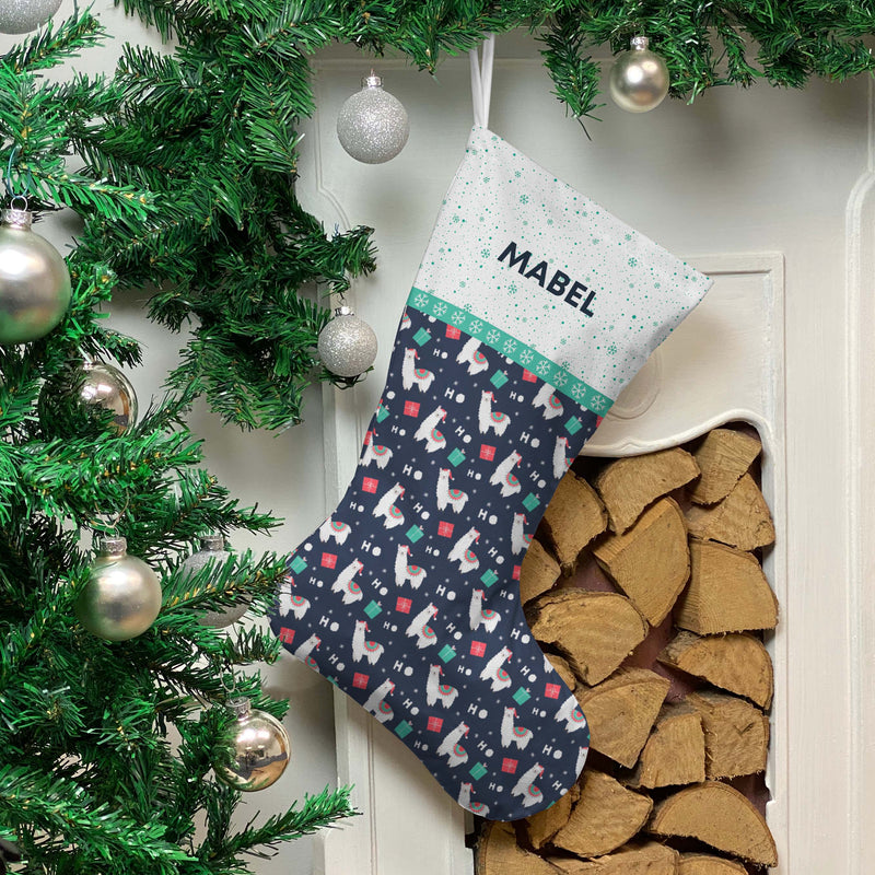 Personalised Christmas Stocking Festive Llamas