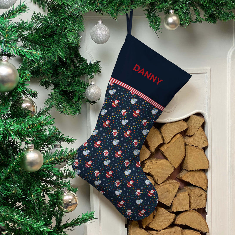 Personalised Christmas Stocking Navy Christmas Lights