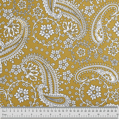 Saffron Gold Floral Paisley Cushion - Handmade Homeware, Made in Britain - Windsor and White