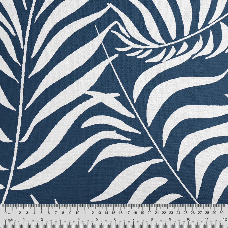 Palm Leaves Dark Blue Fabric - Handmade Homeware, Made in Britain - Windsor and White