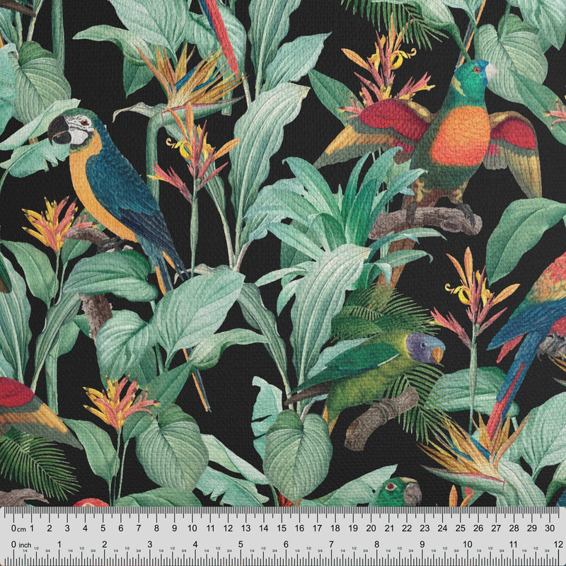 Tropical Birds Black Fabric - Handmade Homeware, Made in Britain - Windsor and White