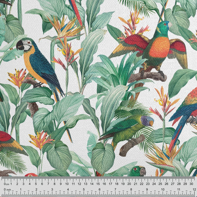 Tropical Birds White Fabric - Handmade Homeware, Made in Britain - Windsor and White