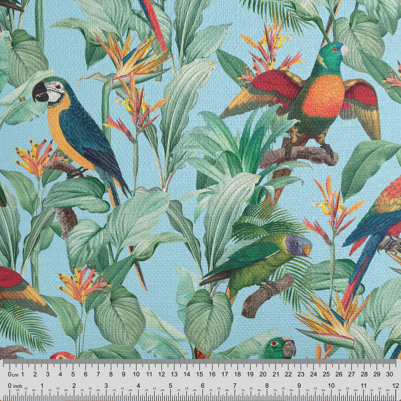 Tropical Birds Blue Cushion - Handmade Homeware, Made in Britain - Windsor and White