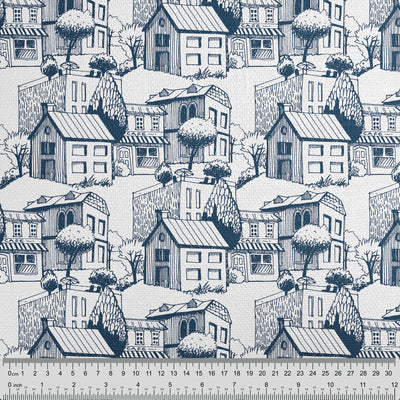 Blue White Town Pattern Cushion - Handmade Homeware, Made in Britain - Windsor and White