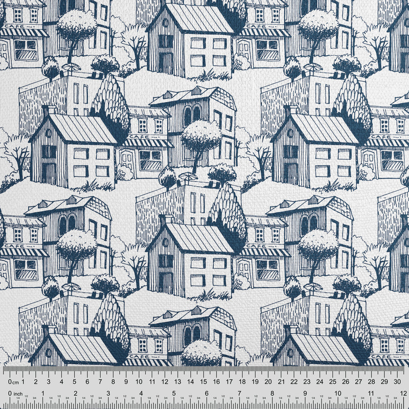 Blue White Town Pattern Cushion - Handmade Homeware, Made in Britain - Windsor and White
