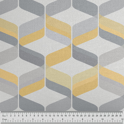 Grey Yellow Retro Geometric Fabric - Handmade Homeware, Made in Britain - Windsor and White